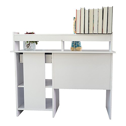 WISCLASS Modern and Simple White Computer Desk with Keyboard Tray and Drawers