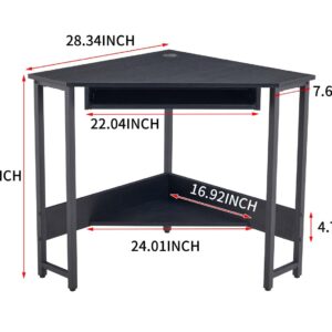 KNAMOTL Corner Desk with Smooth Keyboard Tray& Storage Shelves, Compact Home Office Table with Sturdy Steel Frame, Easy Assemble, Workstation for Small Space