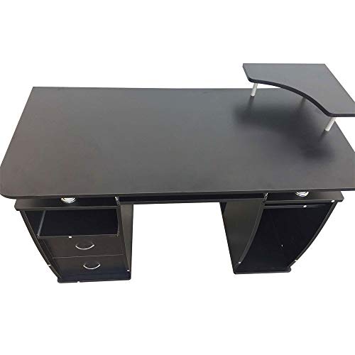 Kcelarec Computer Desk with 2 Drawers, Wooden Home Office Desk Writing Study Desk with Open Shelves and Keyboard Tray Black