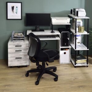 rectangular computer desk, modern office desk with keyboard tray, shelf and storage compartment for home office, shelf dimension 9" l x 16" d x 20" h, leg space dimension 24" l x 16" d x 24" h