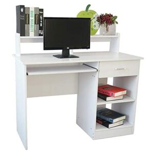 WISCLASS White Computer Desk with Keyboard Tray, Drawers - General Style Modern E1 15MM Chipboard