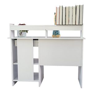 WISCLASS White Computer Desk with Keyboard Tray, Drawers - General Style Modern E1 15MM Chipboard