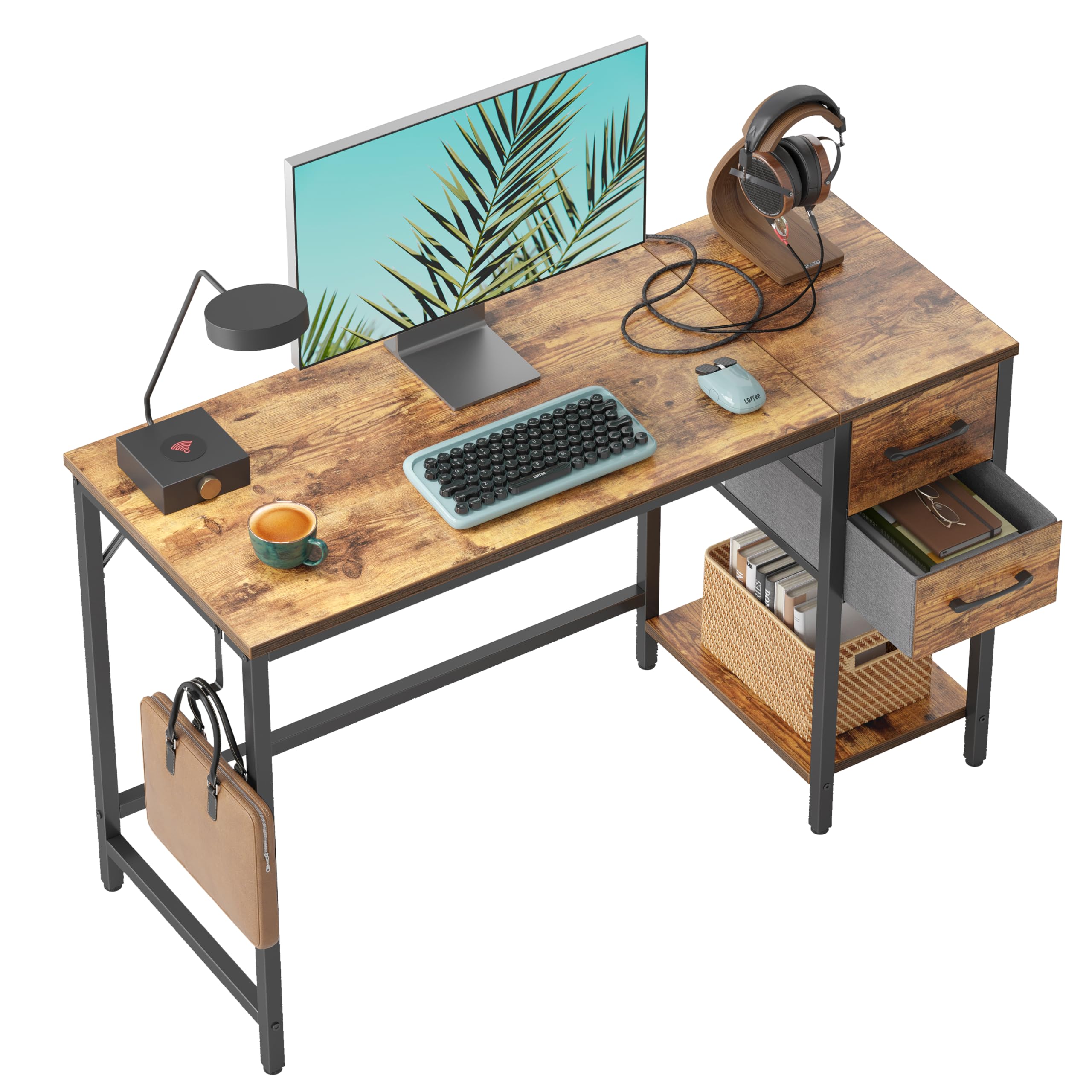 CubiCubi Computer Home Office Desk with 2 Drawers, 40 Inch Small Desk Study Writing Table, Modern Simple PC Desk, Rustic Brown