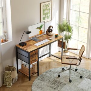 CubiCubi Computer Home Office Desk with 2 Drawers, 40 Inch Small Desk Study Writing Table, Modern Simple PC Desk, Rustic Brown