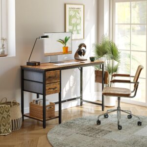 CubiCubi Computer Home Office Desk with 2 Drawers, 40 Inch Small Desk Study Writing Table, Modern Simple PC Desk, Rustic Brown