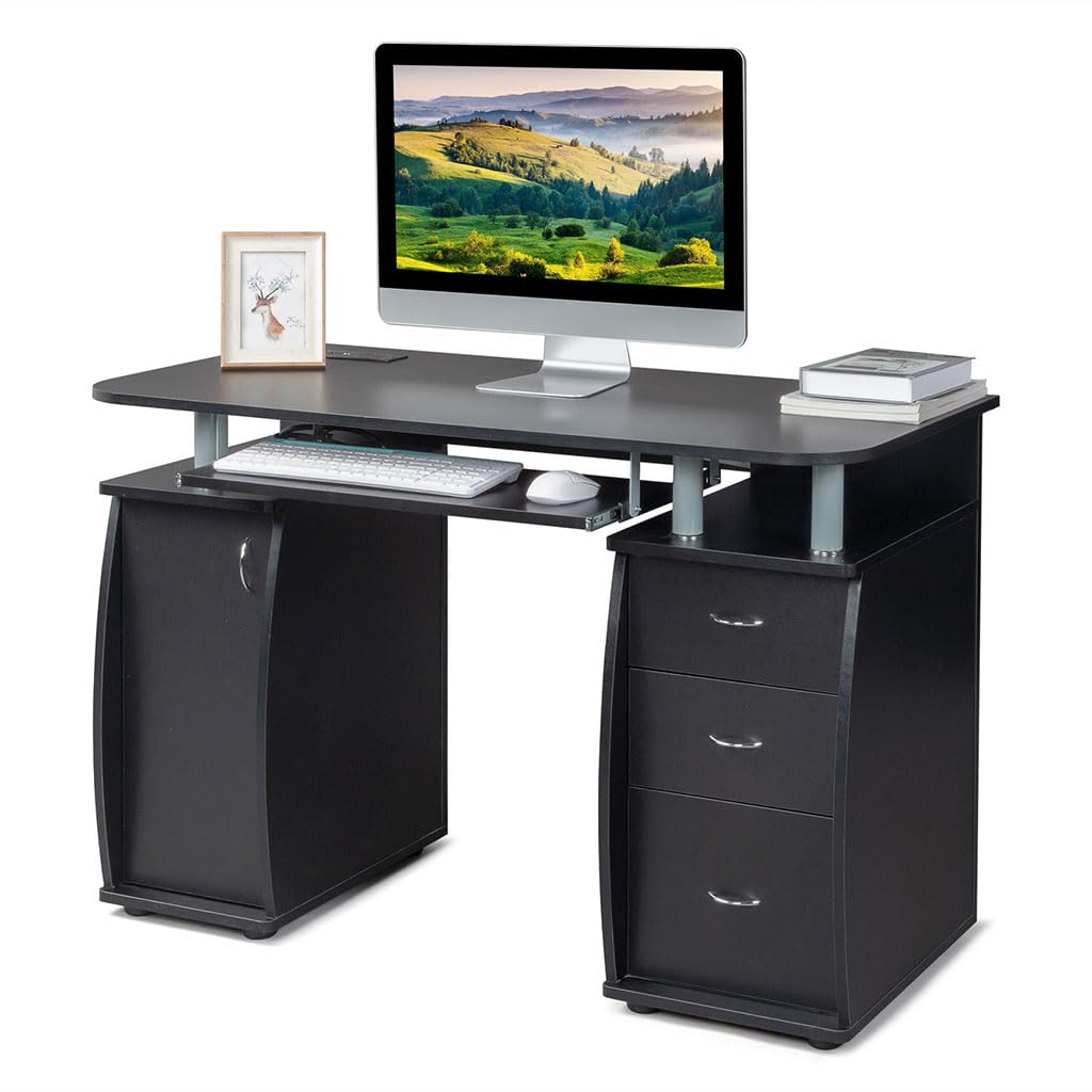 HOYOC 45" Computer Desk Wood Desk with Keyboard Tray & File Drawer Industrial Computer Desk Writing Study Desk Monitor Stand for Study Gaming Working(Black)