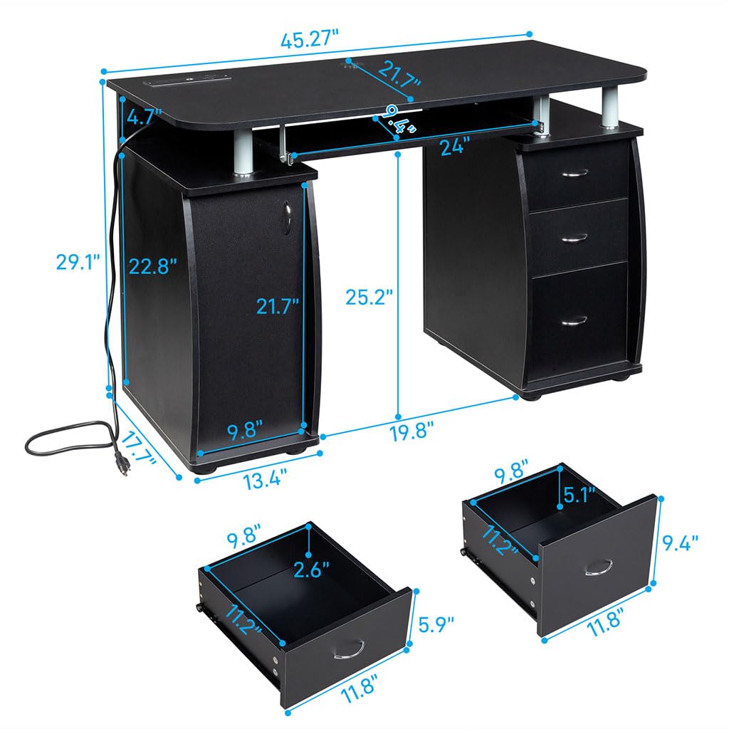 HOYOC 45" Computer Desk Wood Desk with Keyboard Tray & File Drawer Industrial Computer Desk Writing Study Desk Monitor Stand for Study Gaming Working(Black)