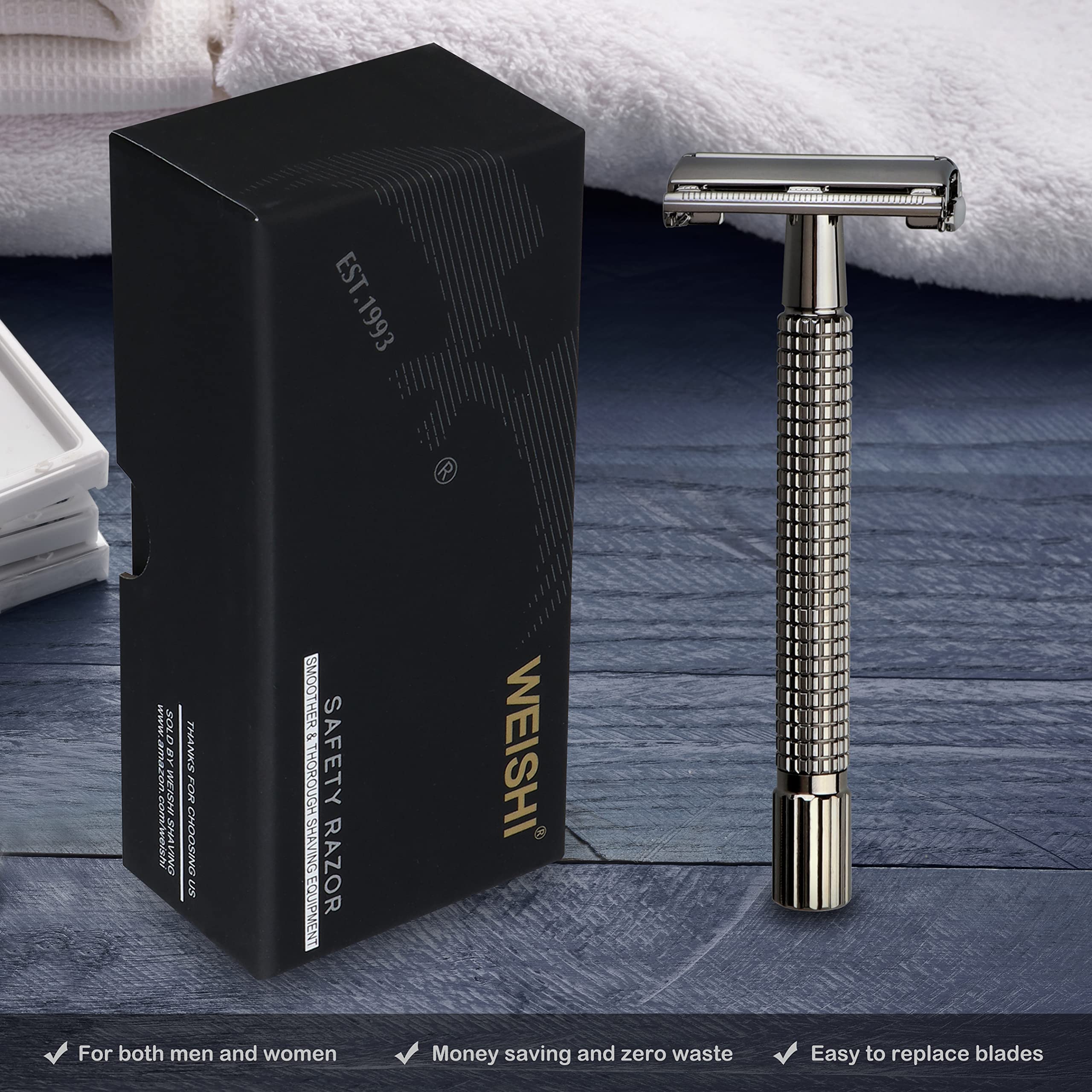 WEISHI Safety Razor Double Edge Nostalgic Long Handle Butterfly Open Razor