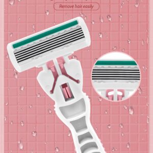 Razors for Women Sensitive Skin, 6 Blades Women’s razors for Shaving Including 1 Travel Razors for Women with 12 Blade Refills， Pink
