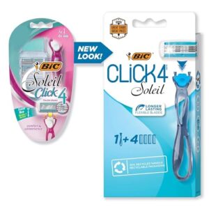 bic soleil bella click women's 4-blade disposable razor, 1 handle and 4 cartridges