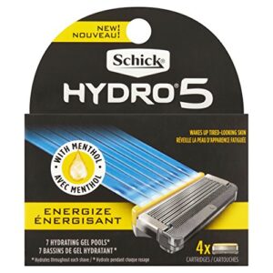 schick hydro 5 sense energize razor refills for men, pack of 4