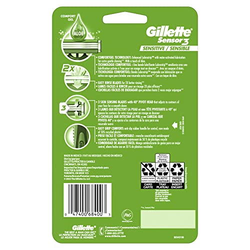 Gillette Sensor3 Sensitive Men's Disposable Razor, 12 Razors