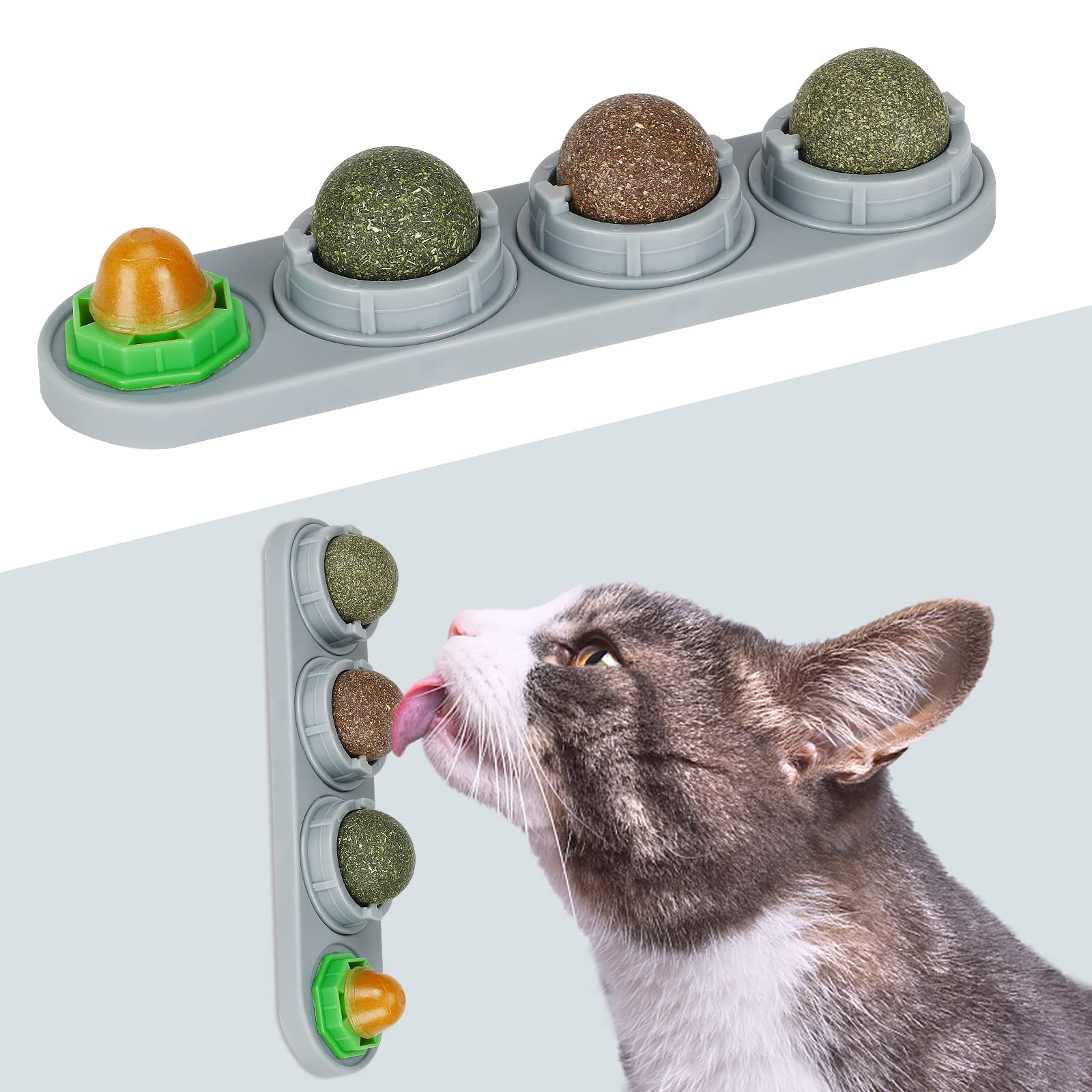 SINROBO Catnip Ball for Cats Wall, 4 Pack, Silvervine Balls, Edible Toys, Lick Safe Healthy Kitten Chew & Teeth Cleaning Dental Toys, Wall Treats (Grey)