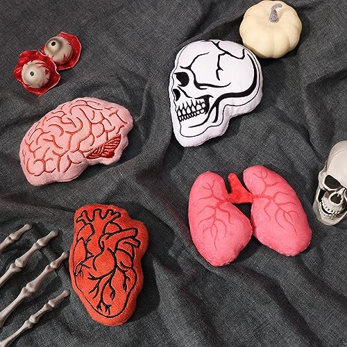 Petsinurarea Anatomical Catnip Toys Halloween Cat Toys Heart Brain Chew Bite Resistant Toys for Cats Boredom Relief Teeth Cleaning Interactive Cat Toys Catnip Filled Christmas Cat Lover Gift Set of 4