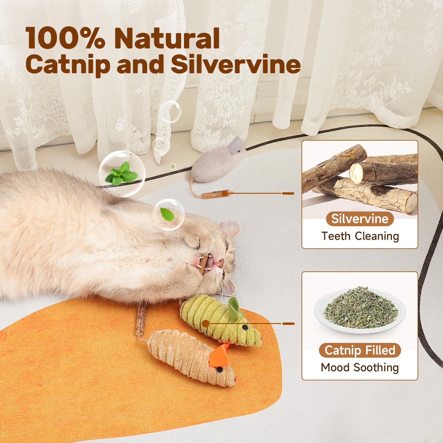 Potaroma Cat Toys 3Pcs Squeak Mice, Interactive Catnip Silvervine Animals Toys for Indoor Kittens, Dental Matatabi Cat Nip Chirping Toy, Cat Chew Exercise Toy for All Breeds and Species