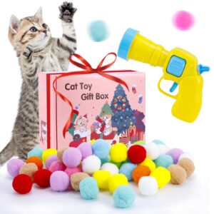 Hggha 81Pcs Cat Ball Launcher Gun,Funny Interactive Cat Toys for Bored Indoor Adult Cats, 80Pcs Plush Cat Toy Balls with 1 Launcher, Cat Fetch Toys, Cute Kitten Kitty Toys for Training,Playing