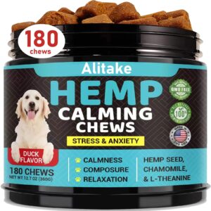 hemp calming chews for dogs - dog calming treats anxiety relief 100% golden ratio of natural ingredients calming dog treats, aid with separation, barking, stress relief, thunderstorms - duck flavor