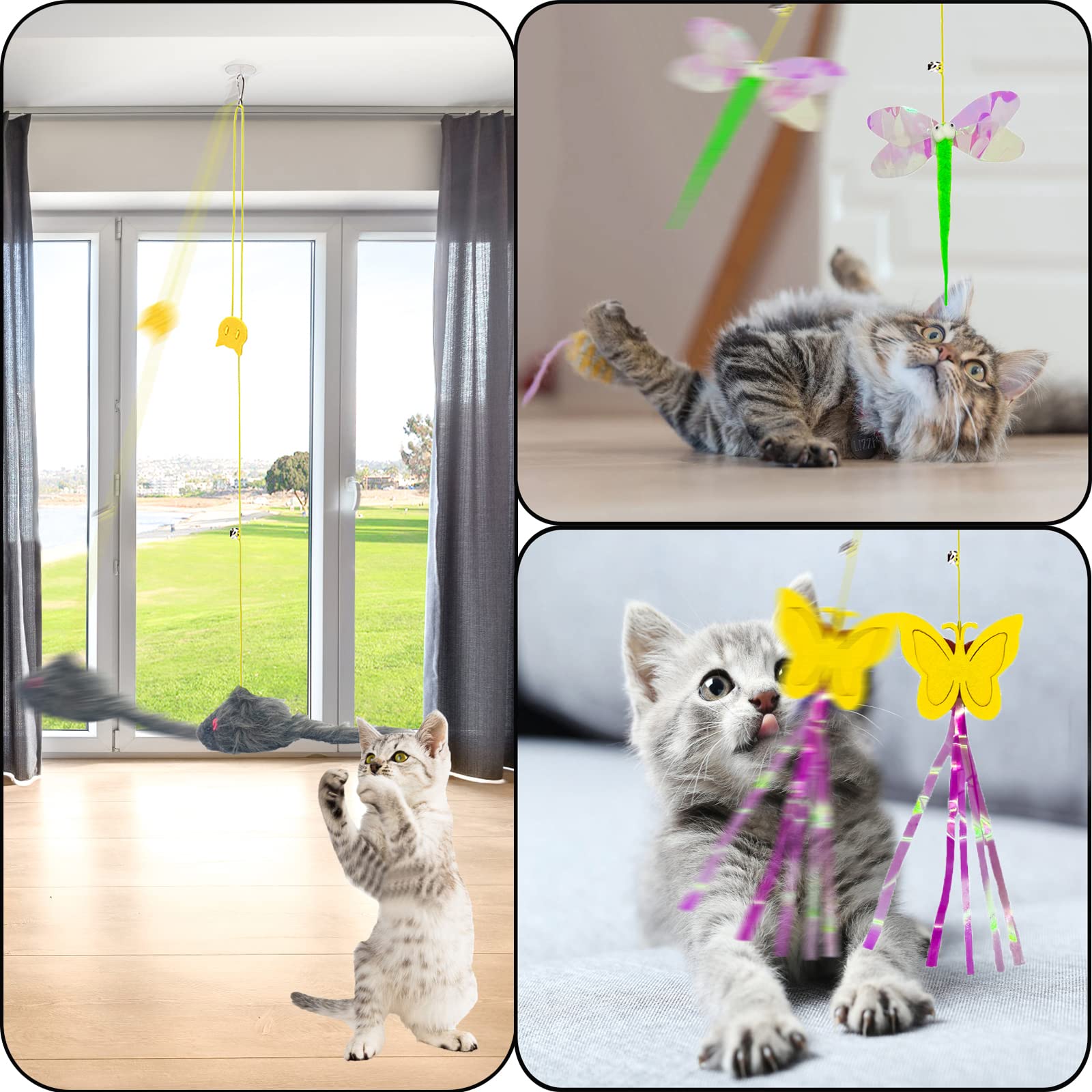 Mitubati Cat Toys Indoor Hanging Door Retractable Bird Cat Toy for Kitten Fun Exercise Interactive String Feather Cat Toys for Hunting Chase (6 Pack)