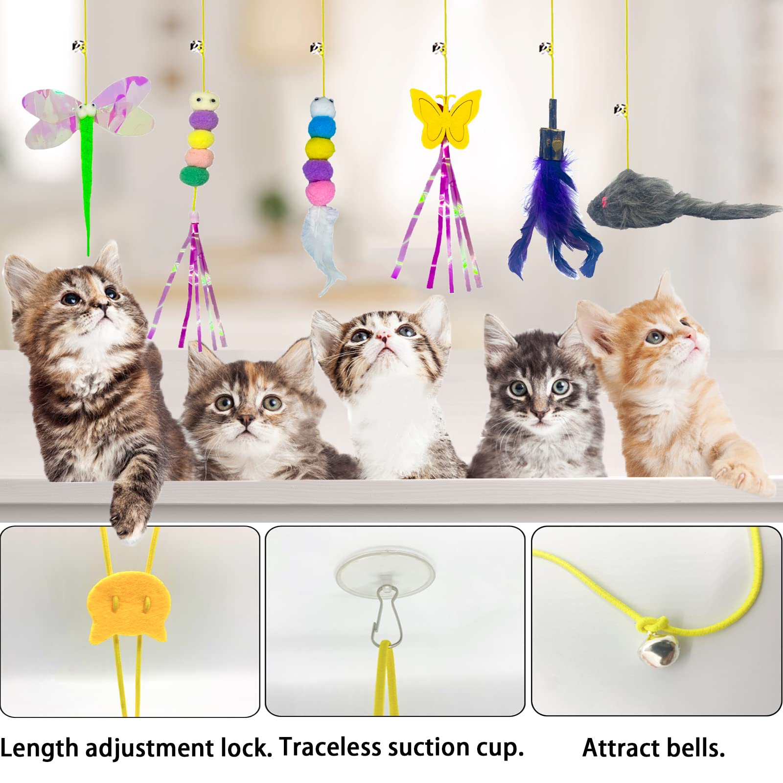 Mitubati Cat Toys Indoor Hanging Door Retractable Bird Cat Toy for Kitten Fun Exercise Interactive String Feather Cat Toys for Hunting Chase (6 Pack)