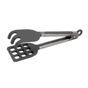 Tovolo Easy-Grip Mini Non-Slip Stainless Steel Handle, Heat-Resistant Silicone Heads, Kitchen Tongs for Cooking Waffles & Breakfast, Charcoal