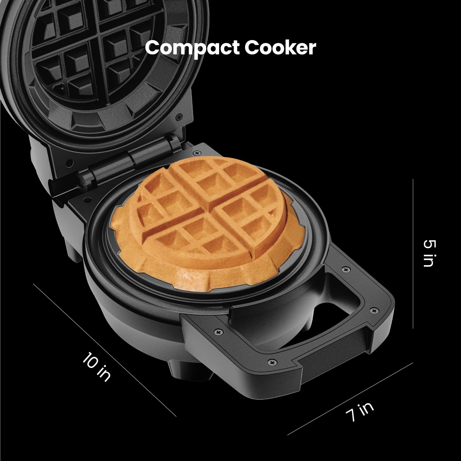 Chefman Big Stuff, Belgian Deep Stuffed Waffle Maker, Mess-Free Moat, 5-Inch Diameter with Dual-Sided Heating Plates, Wide Wrap with Locking Lid, Pour Light Indicator, Cool-Touch Handle, Black