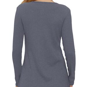 WNEEDU Women's Waffle Knit Tops Casual Long Sleeve Blouses Slim Fit Button Down V Neck Henley Shirt(Dark Gray,L)