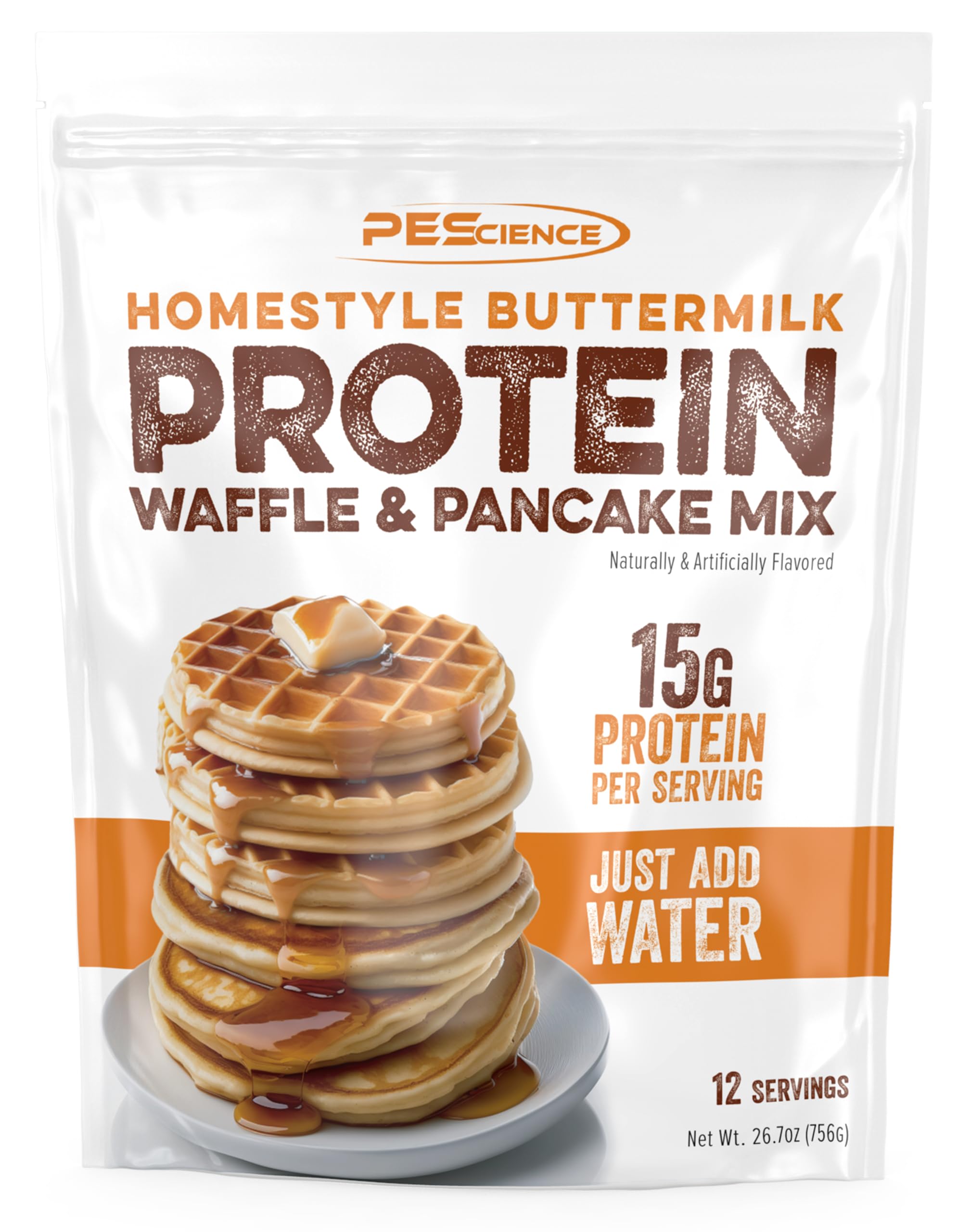 PEScience Buttermilk Protein Pancake & Waffle Mix, Just Add Water, 12 Servings