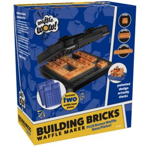 Building Brick Electric Waffle Maker - BLACK with 2 Construction Eating Plates - Cook Fun, Buildable Waffles in Minutes - Revolutionize Breakfast - Stack & Build on Serving Dishes, Great Gift