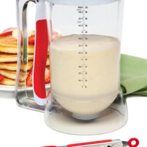 Waffles Batter Dispenser n Waffle Tongs Combo Set,Get Perfectly Fluffy Waffles Every Time! Batter Measuring Separator for Pancakes, Cupcake, Muffin Quick Filling Cookie Batter