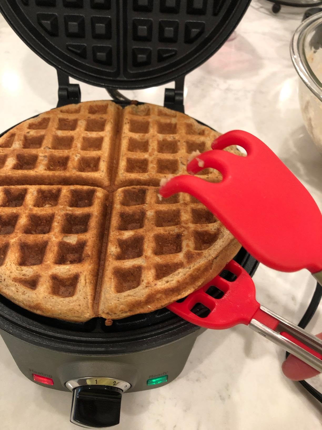 Waffles Batter Dispenser n Waffle Tongs Combo Set,Get Perfectly Fluffy Waffles Every Time! Batter Measuring Separator for Pancakes, Cupcake, Muffin Quick Filling Cookie Batter