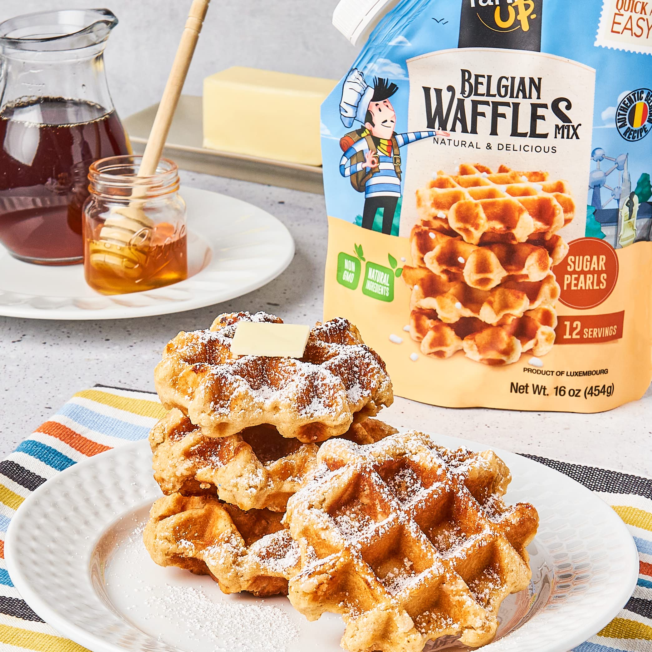 Farin'UP Belgian Waffle Mix with Pearl Sugar, 16oz | Resealable, No Mess Packaging (Pack of 1)