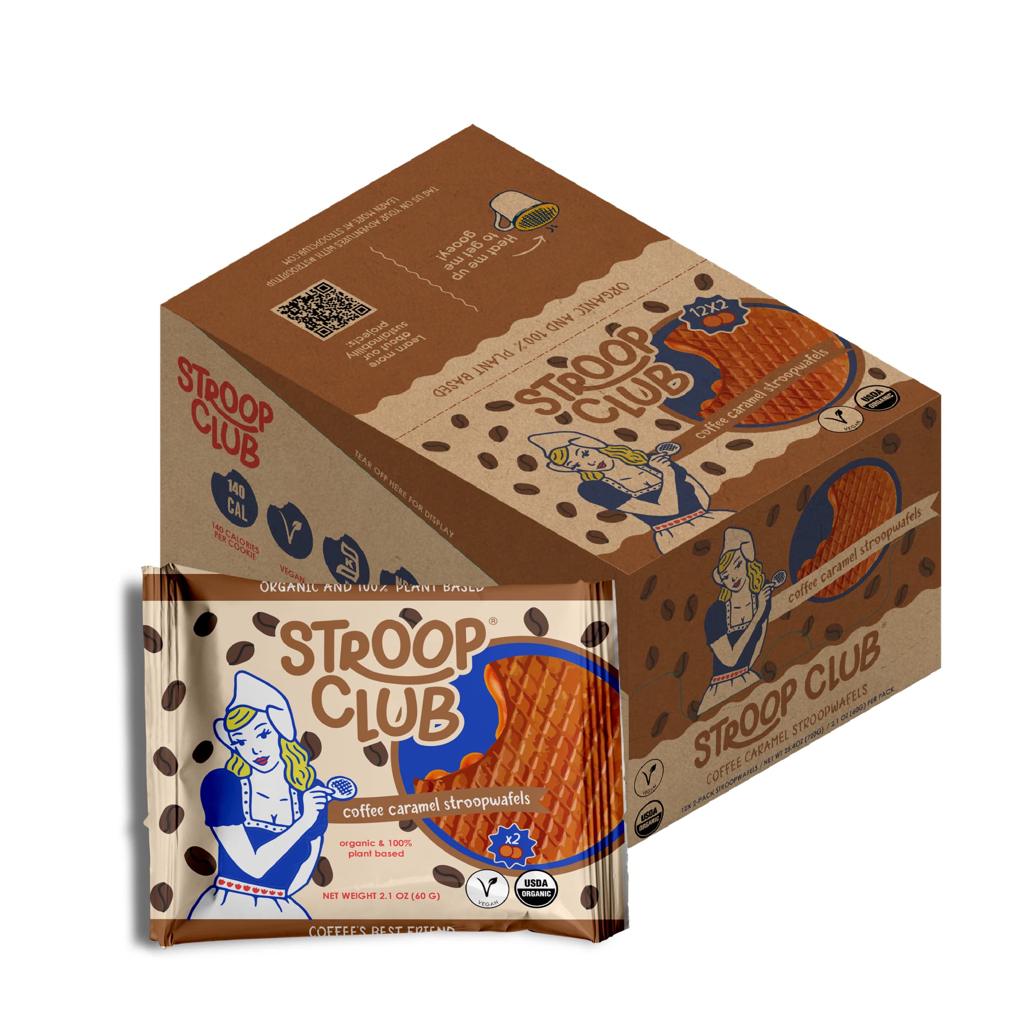 Stroop Club Coffee Infused Organic Stroopwafel Caramel Treats | Vegan, Plant-Based and Dutch-Approved Indulgence - 24 Vegan Waffle cookies (12 Packs of 2)