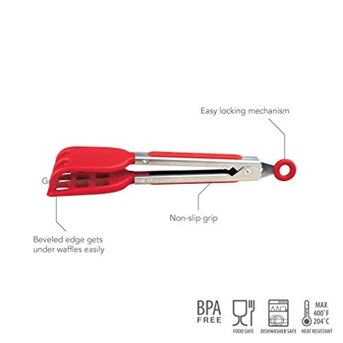 Mini Easy-Grip Waffle Tongs Holder, Non-Slip Handle,Red (1pc Waffle tongs)