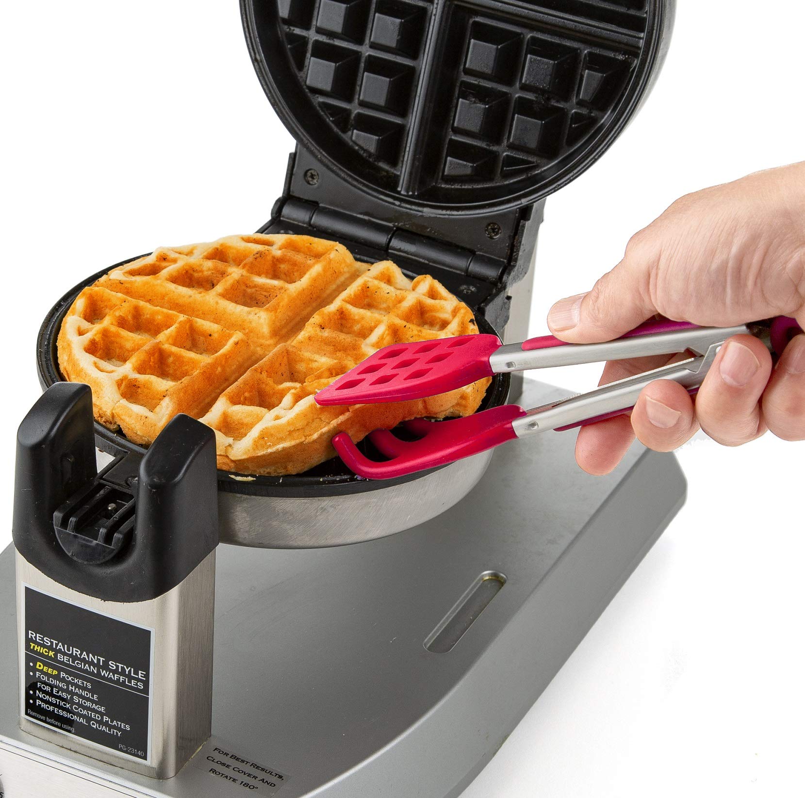 Mini Easy-Grip Waffle Tongs Holder, Non-Slip Handle,Red (1pc Waffle tongs)