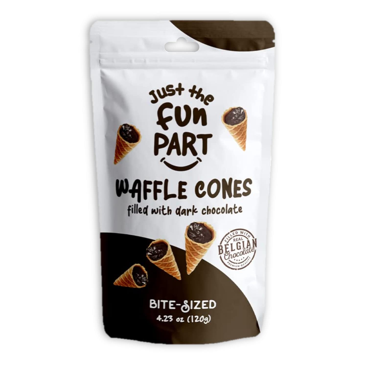 Just The Fun Part, Bite-Size Crispy Mini Waffle Cones with Premium Belgian Chocolate, Great for Snacks, Dessert, Grab & Go - Kosher, Dark Chocolate (Pack of 6)