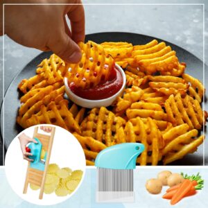 Lanties 3 Pcs Waffle Potato Lattice Cutter Crinkle Maker with Protective Cover Food Safety Holder French Fry Cutter Slicer Stainless Steel Wavy Chopper for Kitchen Food Vegetable French Fries Home