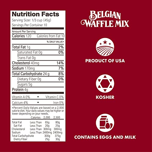 Classique Fare Belgian Waffle Mix - Makes Light and Crisp Waffles, Pancakes, Muffins & Crepes - Works with Waffle Maker - Fast and Fresh Breakfast Foods - 16 Oz Boxes (Pack of 3)