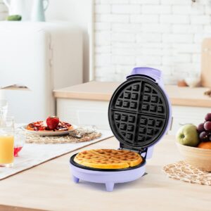 Holstein Housewares Waffle Maker with Non-Stick Coating, Lavender/Stainless Steel - Delicious Waffles in Minutes for Everyday Meals, 7-INCH