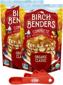 birch benders organic classic pancake and waffle mix, 16 oz (pack of 2) with by the cup swivel spoons