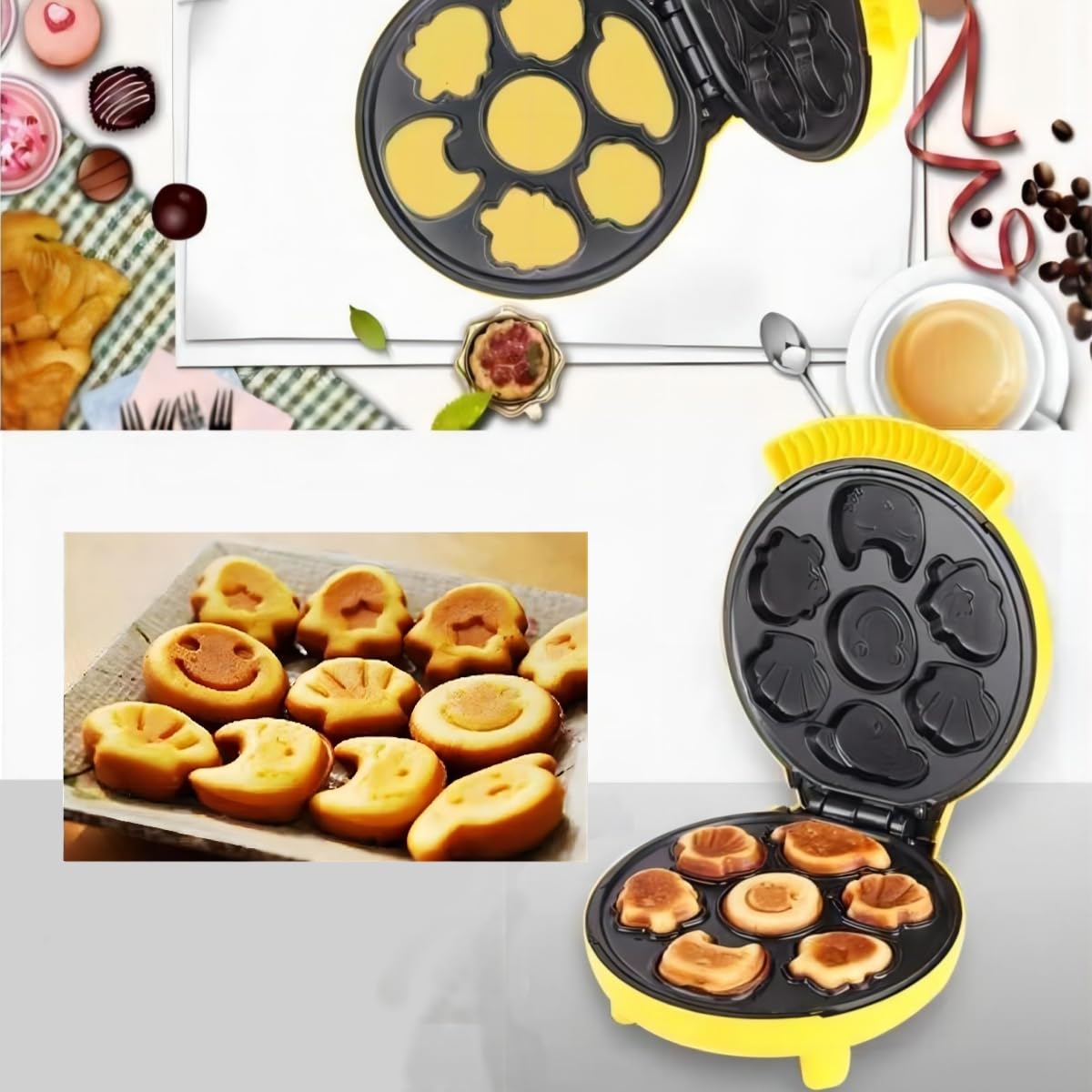 Waffle Maker for Kids 7 Different Shaped Pancakes Animal Waffle Maker Electric Nonstick Waffler Iron, Pan Cake Cooker