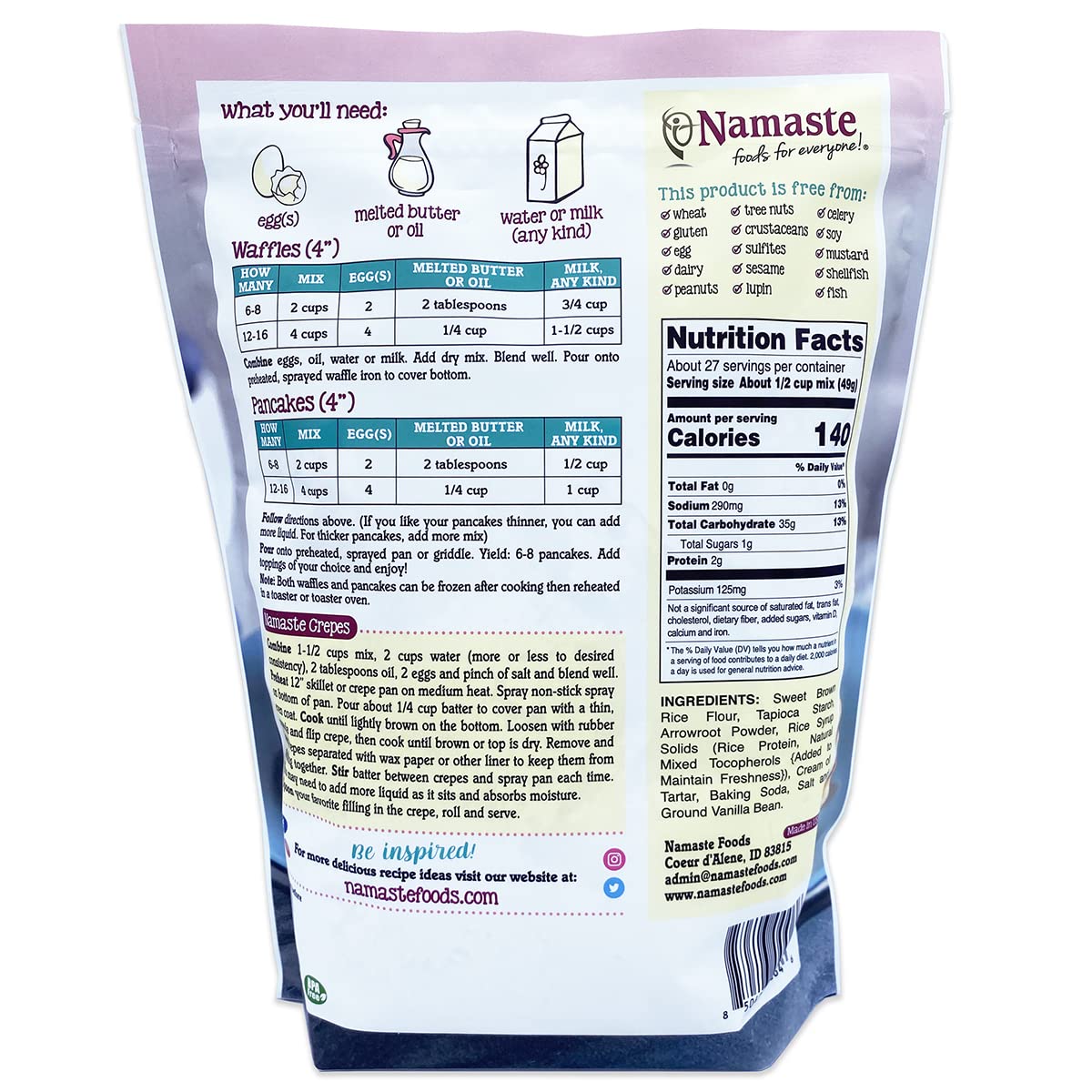 Namaste Foods Gluten Free Waffle & Pancake Mix, 48 oz