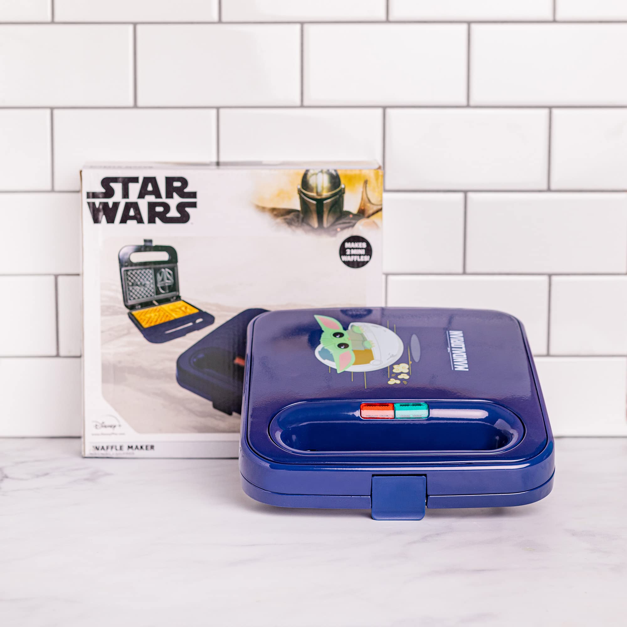 Uncanny Brands Mandalorian Waffle Maker - Bounty Hunter & Baby Yoda Waffles - Star Wars Kitchen Appliance