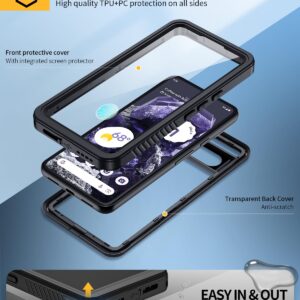 Lanhiem Pixel 8 Case, IP68 Waterproof Dustproof Case with Built-in Screen Protector, Rugged Full Body Shockproof Protective Clear Cover for Google Pixel 8 6.2 Inch, Black