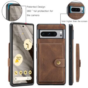 Hongxinyu Case for Google Pixel 8 Pro 2023, Detachable Magnetic Wallet Card Cash Slot Case Cover Support Wireless Charging Functional Kickstand (Google Pixel 8 Pro, Brown)