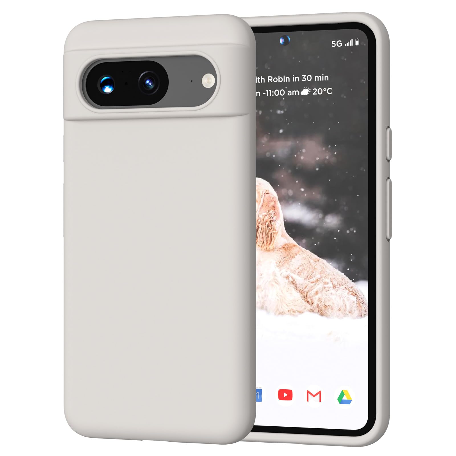 COFFKER Compatible with Pixel 8 Case, Liquid Silicone Case, Full Body Shockproof Protective Cover,【Soft Microfiber Lining】 Slim Thin Phone Case for Google Pixel 8 6.2 inch, Stone