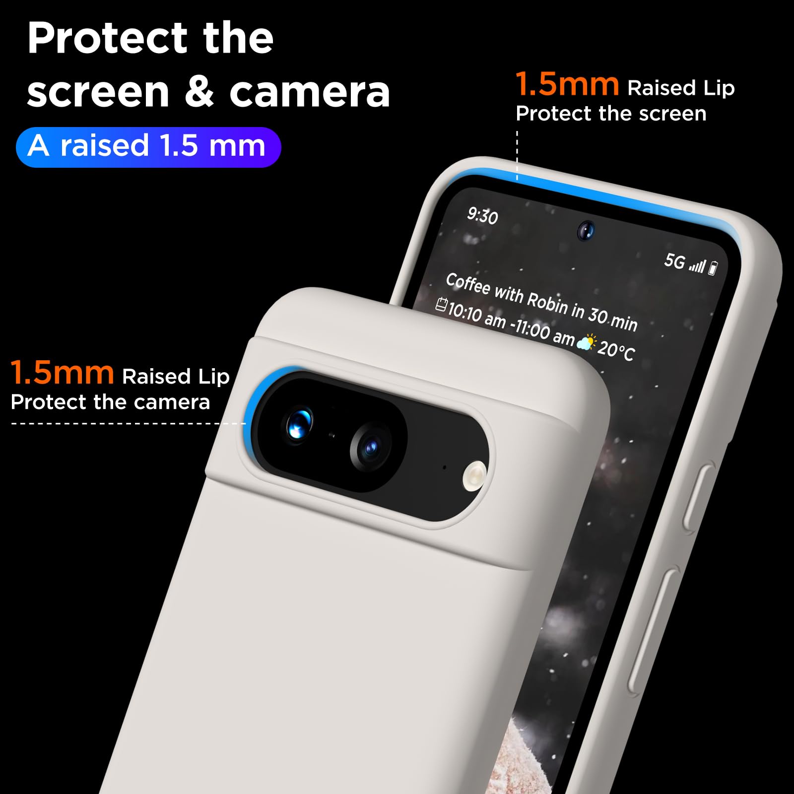 COFFKER Compatible with Pixel 8 Case, Liquid Silicone Case, Full Body Shockproof Protective Cover,【Soft Microfiber Lining】 Slim Thin Phone Case for Google Pixel 8 6.2 inch, Stone