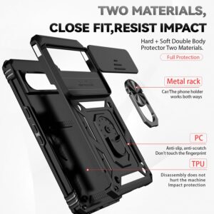 for Google Pixel 8 Pro Case with Slide Camera Cover HD Screen Protector [Military Grade 16ft. Drop Tested] Magnetic Ring Holder Kickstand Protective Phone Case for Google Pixel 8 Pro 2023, Black