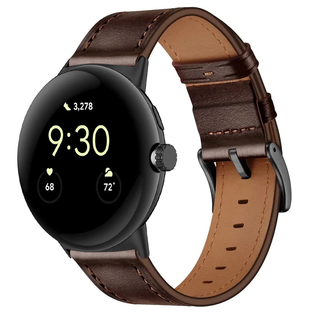 Leather Bands Compatible for Google Pixel Watch Band Leather for Men, Pixel Watch Wristband Adjustable Clasp Strap for Google Pixel Watch (Brown/Black)