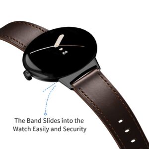 Leather Bands Compatible for Google Pixel Watch Band Leather for Men, Pixel Watch Wristband Adjustable Clasp Strap for Google Pixel Watch (Brown/Black)