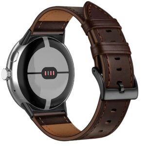 Leather Bands Compatible for Google Pixel Watch Band Leather for Men, Pixel Watch Wristband Adjustable Clasp Strap for Google Pixel Watch (Brown/Black)